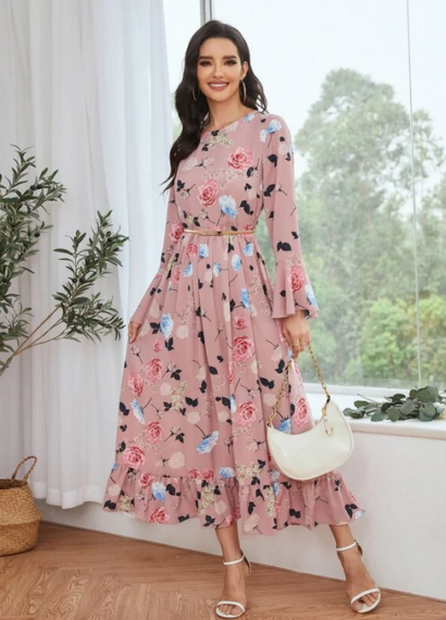 Shein Floral Print Flounce Sleeve Maxi Dress Without Belt Try on Haul | Ratwalk Fashion Maxi Dress for Women| Shein Fashion