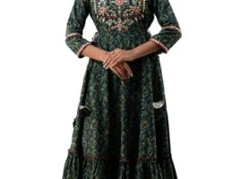 Amazon Rapsodia Women Cotton Green Mirror Work Bandhani Printed Tiered Anarkali Dress Try on Haul | Ratwalk Fashion | Amazon Fashion