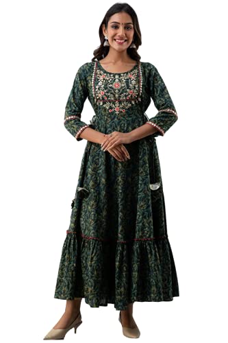 Amazon Rapsodia Women Cotton Green Mirror Work Bandhani Printed Tiered Anarkali Dress Try on Haul | Ratwalk Fashion | Amazon Fashion